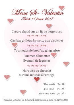 Menu St- Valentin - restaurant Le Rocher