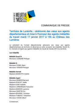 COMMUNIQUE DE PRESSE Territoire de Lunéville : cérémonie des