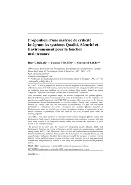 Proposition d`une matrice de criticité intégrant les systèmes Qualité