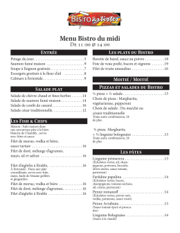 Menu Bistro du midi - Bistro des artistes