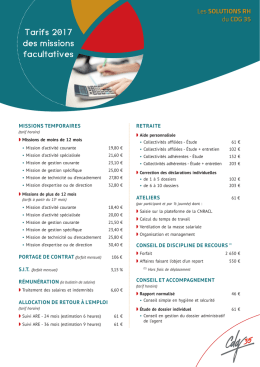 Tarifs 2017 des missions facultatives