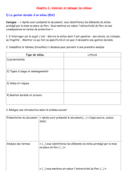 Chapitre 3. Valoriser et m&eacute;nager les milieux I) La gestion durable d