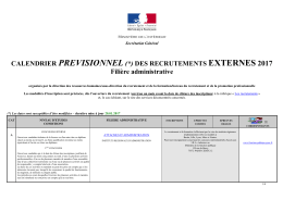 Calendrier pr&eacute;visionnel recrutements externes Fili&egrave;re ADM 2017