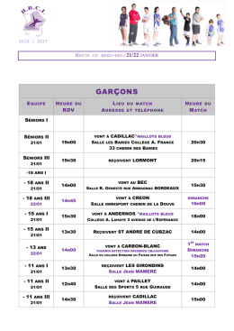 tableau match - Handball Club Libourne