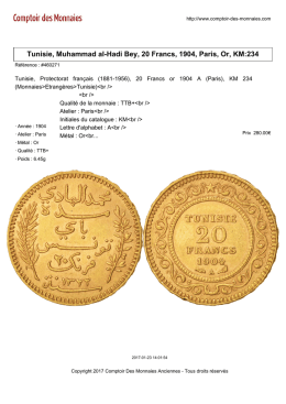 Tunisie, Muhammad al-Hadi Bey, 20 Francs, 1904, Paris, Or, KM:234