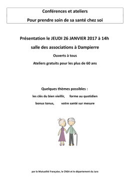 Conf&eacute;rences et ateliers Pour prendre soin de sa sant&eacute;