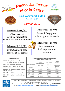 Mercredis Janvier 2017 - Maison des jeunes et de la culture