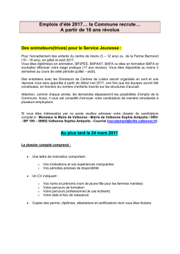 Animateur pour le Service Jeunesse - été 2017