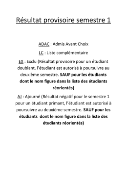 Résultat provisoire semestre 1