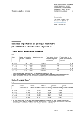 Donn&eacute;es importantes de politique mon&eacute;taire pour la semaine se