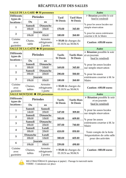 Tarifs 2017 Salles de la Gare, Gaîté, Montjoie - Saint-Denis-en-Val