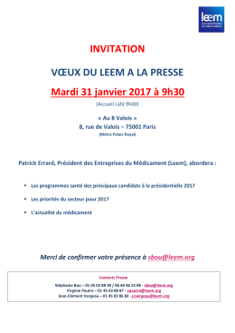 INVITATION V&OElig;UX DU LEEM A LA PRESSE Mardi 31 janvier 2017