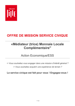 OFFRE DE MISSION SERVICE CIVIQUE &laquo;M&eacute;diateur