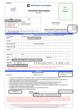 Bulletin d`inscription TEF pour centres