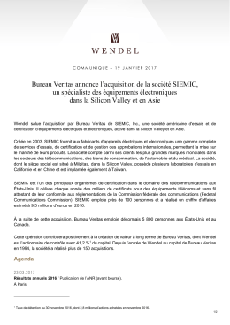 Bureau Veritas annonce l`acquisition de la société SIEMIC