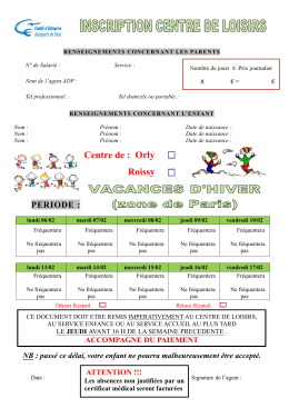 Le bulletin d`inscription vacances d`hiver zone C