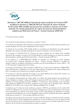 D&eacute;cision n&deg; 2017-DC-0580 de l`ASN du 17 janvier 2017