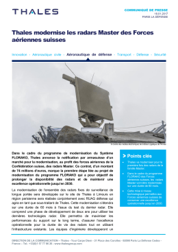Thales modernise les radars Master des Forces aériennes suisses