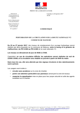 Communiqué de presse relatif aux travaux sur