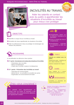 incivilit&eacute;s au travail - SISTM, Service de Sant&eacute; au Travail de la Manche
