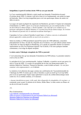 Insignifiant, le parti d`extr&ecirc;me droite NPD ne sera pas interdit La