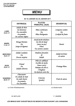 Menu du 16/01 au 20/01