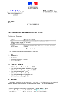 SGDSN AVIS DU CERT-FR Gestion du document 1 - Certa