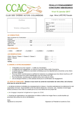 FEUILLE D`ENGAGEMENT CONCOURS OBEISSANCE 14 et 15