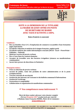 suite a la demission de la titulaire la mairie de jussy offre un poste