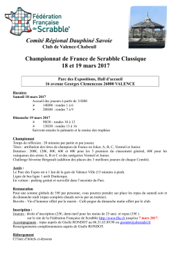 Les 18 et 19 mars 2017 Championnat de France de Scrabble