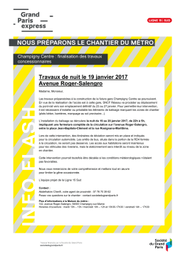 Travaux de nuit le 19 janvier 2017 Avenue Roger - Val-de