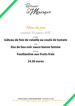 Menu du jour - Seloncourt
