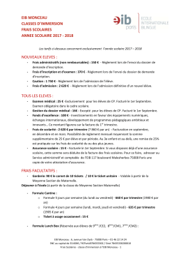 Tarifs - &Eacute;cole Internationale Bilingue - EIB Paris