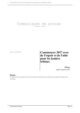 Commencer 2017 avec de l`espoir et de l`aide pour les leaders tribaux