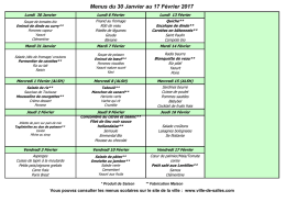 Menus du 30 Janvier au 17 Février 2017