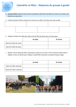 Calendrier et f&ecirc;tes &ndash; R&eacute;ponses du groupe &agrave; garder