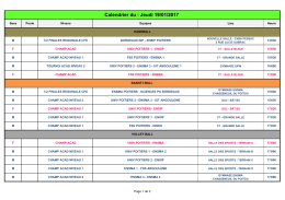 Calendrier du : Jeudi 19/01/2017 - Sport-u