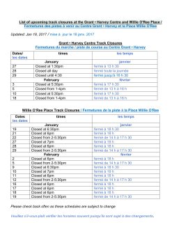 List of upcoming track closures at the Grant • Harvey Centre and