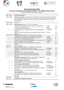 Mercredi 18 Janvier 2017 Journées scientifiques du Programme