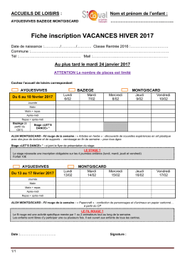 Fiche inscription VACANCES HIVER 2017