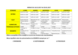 MENUS DU 16.01.2017 AU 20.01.2017 SEMAINE LUNDI MARDI