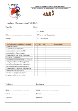 Atelier : Mise en œuvre de l`A.R.I.C.O. Candidat Date : Evaluateur