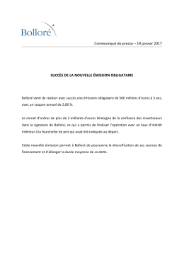 Communiqué de presse – 19 janvier 2017 SUCCÈS DE LA