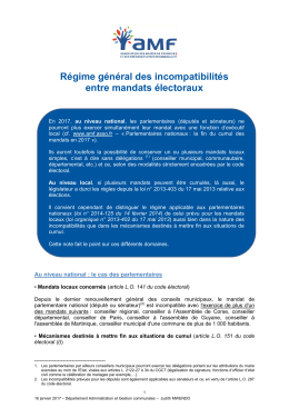 R&eacute;gime g&eacute;n&eacute;ral des incompatibilit&eacute;s entre mandats &eacute;lectoraux