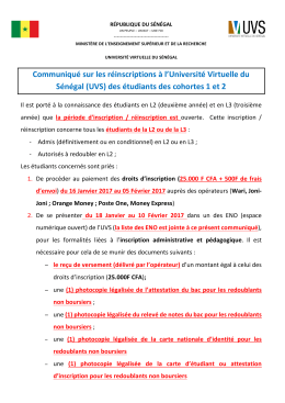 Communiqu&eacute; sur les r&eacute;inscriptions &agrave; l`Universit&eacute; Virtuelle du S&eacute;n&eacute;gal