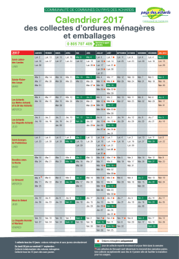 Calendrier 2017 - Communaut&eacute; de Communes du Pays des Achards