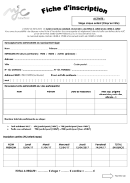 fiche inscription stage cirque enfant - MJC Guipry