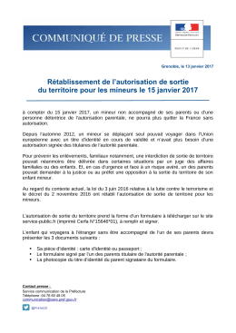 sortie du territoire national des mineurs