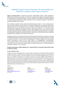 Amplitude Surgical annonce l`autorisation de commercialiser aux