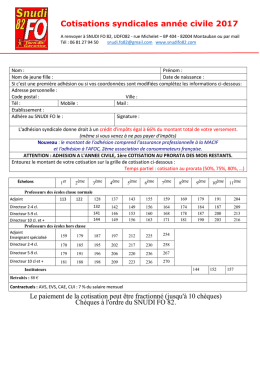 Cotisations syndicales ann&eacute;e civile 2017